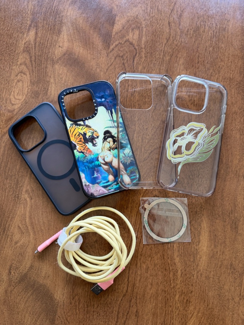 Casetify Clear & Illustrated Phone Case Set with Yellow Braided Cable
